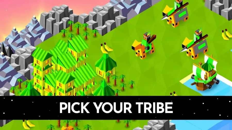 The Battle of Polytopia tribe selection screen, showing each tribe as a separate named item on a priced list rather than a random draw.