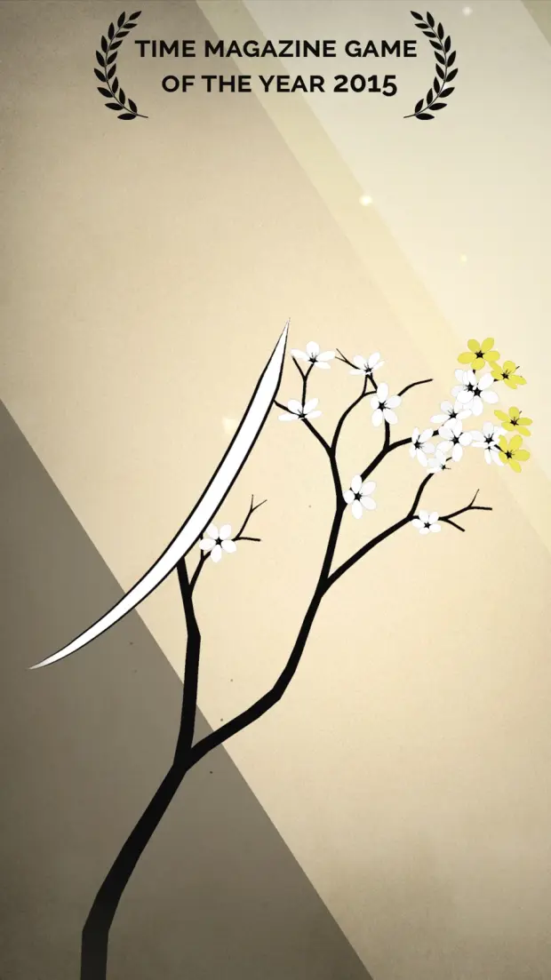 Prune gameplay in portrait, a bare black tree growing across an empty pale background with a single branch reaching toward the light.